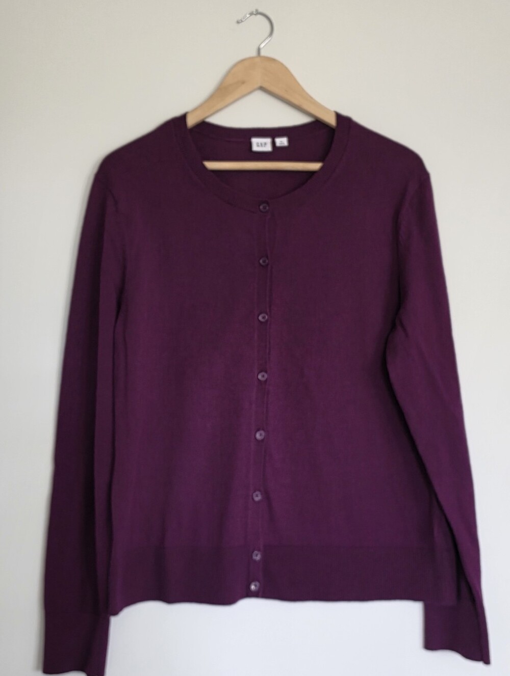 GAP Plum Button-Up Crew Cardigan
